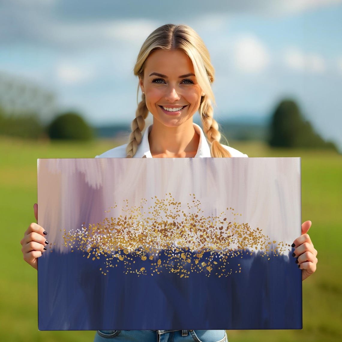 Navy Blue Blush Gold Dust Abstract Modern Elegant Art Poster - Image 5