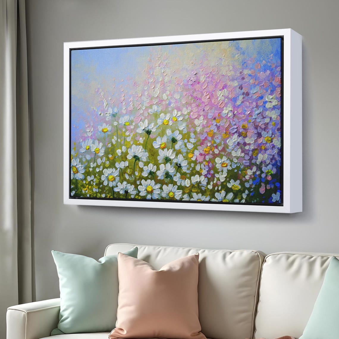 White Daisy Wildflower Meadow Pastel Blooms Impressionist Poster - Image 3