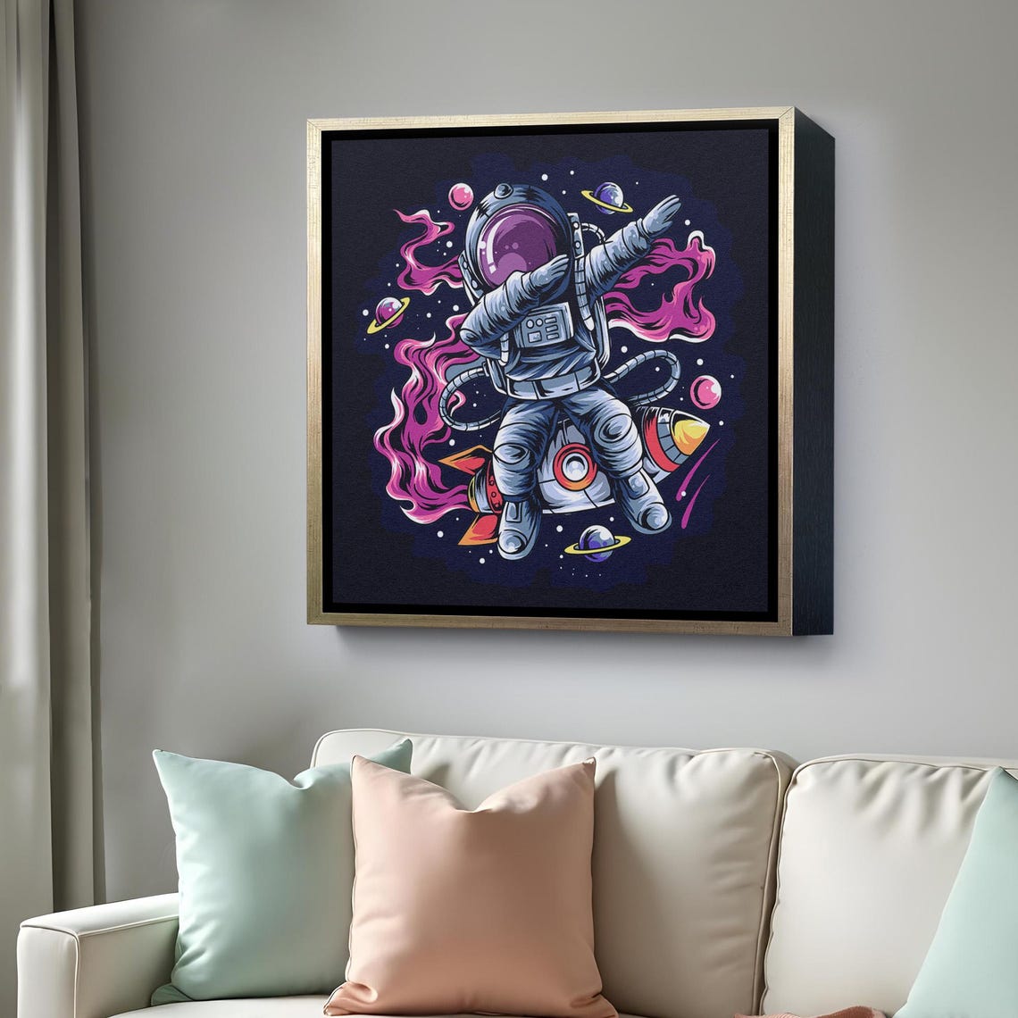 Dabbing Astronaut Riding Rocket Past Planets Space Illustration Poster - Image 4