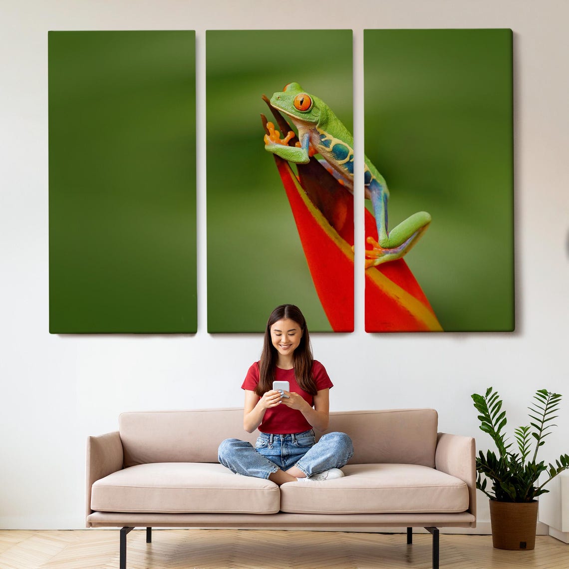 Red Eyed Tree Frog On Red Flower Macro Wildlife Photography Poster - Image 2