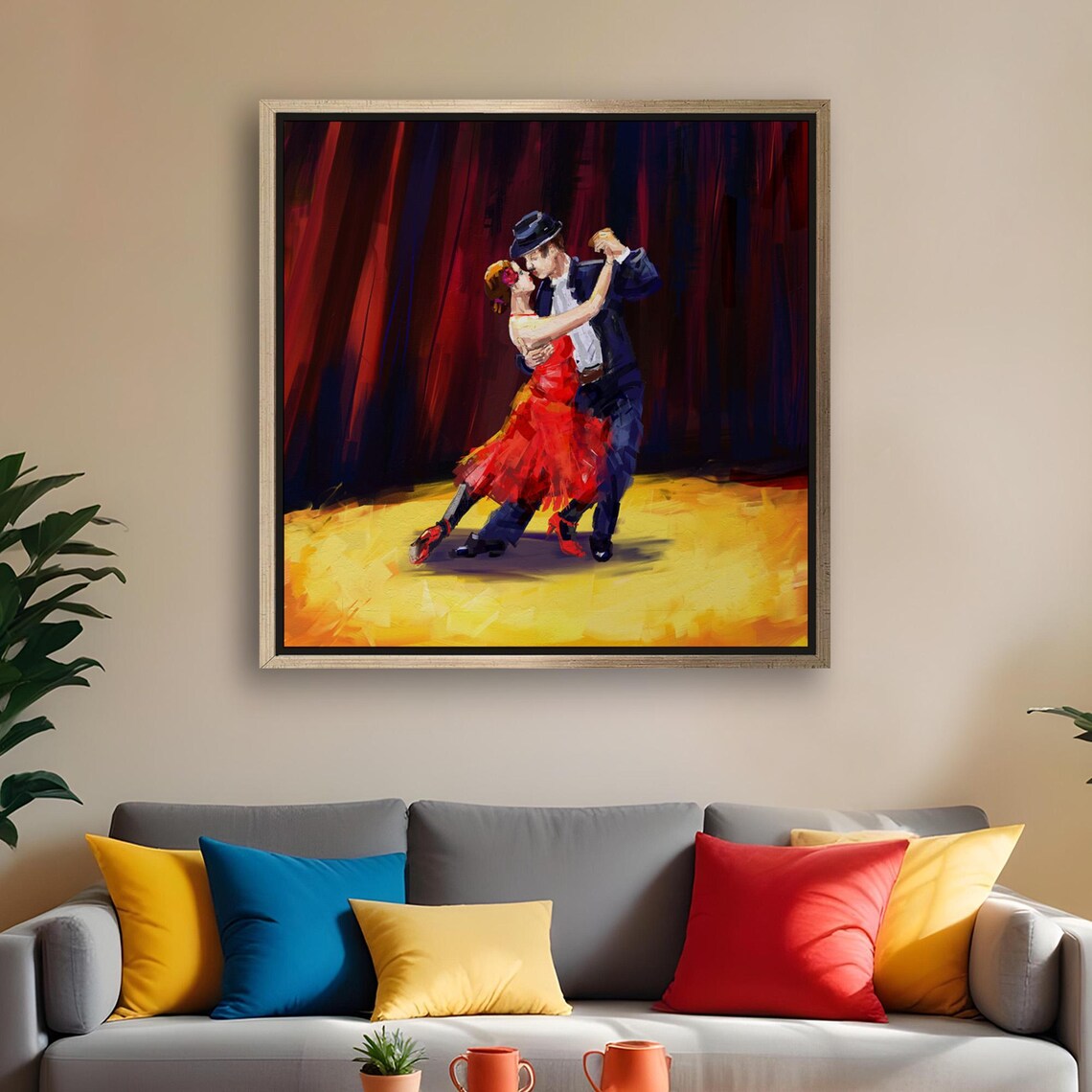Passionate Tango Dancers Oil Painting Style Red Dress Dance Wall Art Poster - Image 2