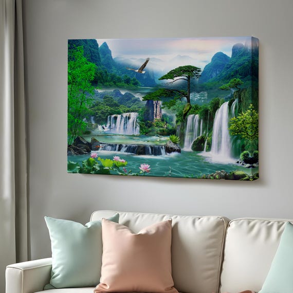 Waterfall View Nature Decor Art Print