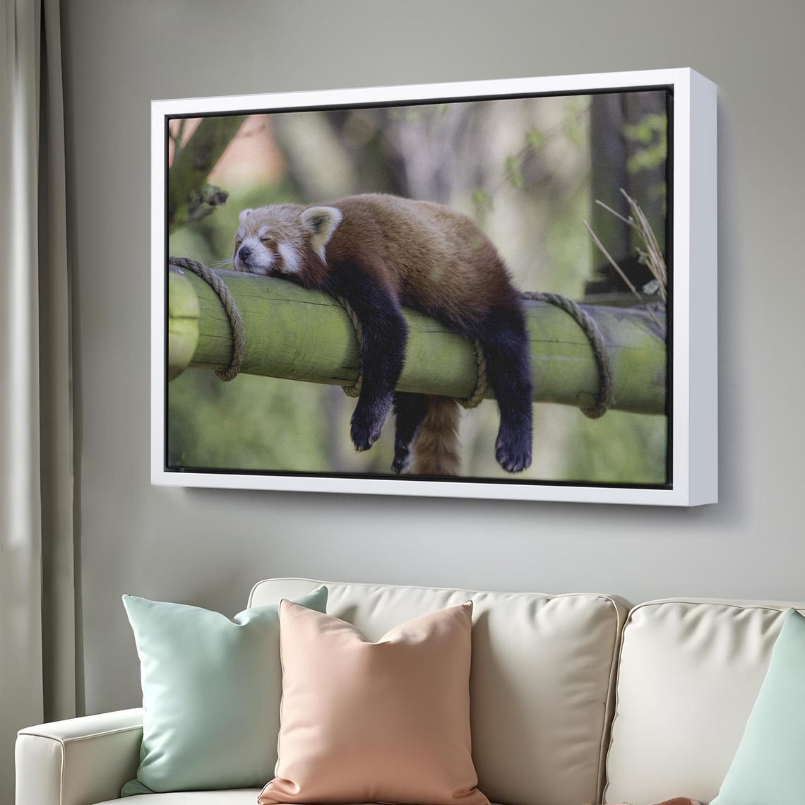 Sleeping Red Panda Draped Over Bamboo Log Cute Animal Photo Poster - Image 3