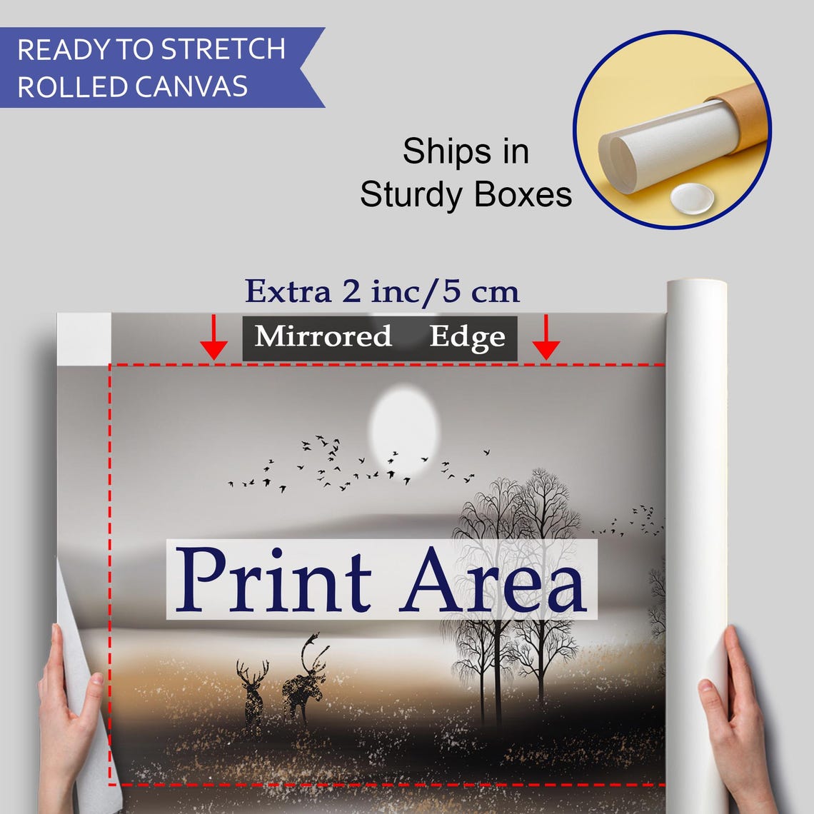Golden Moonlit Forest Deer Silhouette Zen Lake Landscape Poster - Image 4
