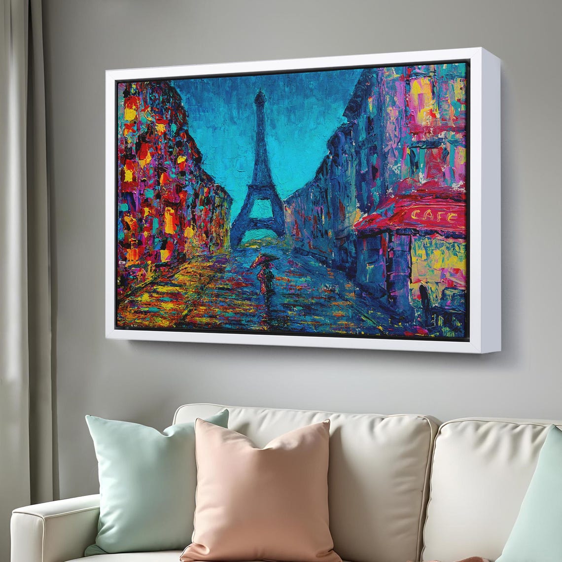 Paris Eiffel Tower Street Night Colorful Impasto Cafe Painting Poster - Image 3