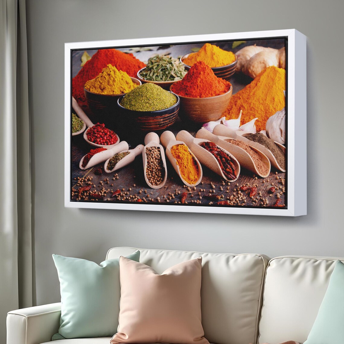 Vibrant Spice Market Bowls Paprika Turmeric Wooden Scoops Art Poster - Image 3