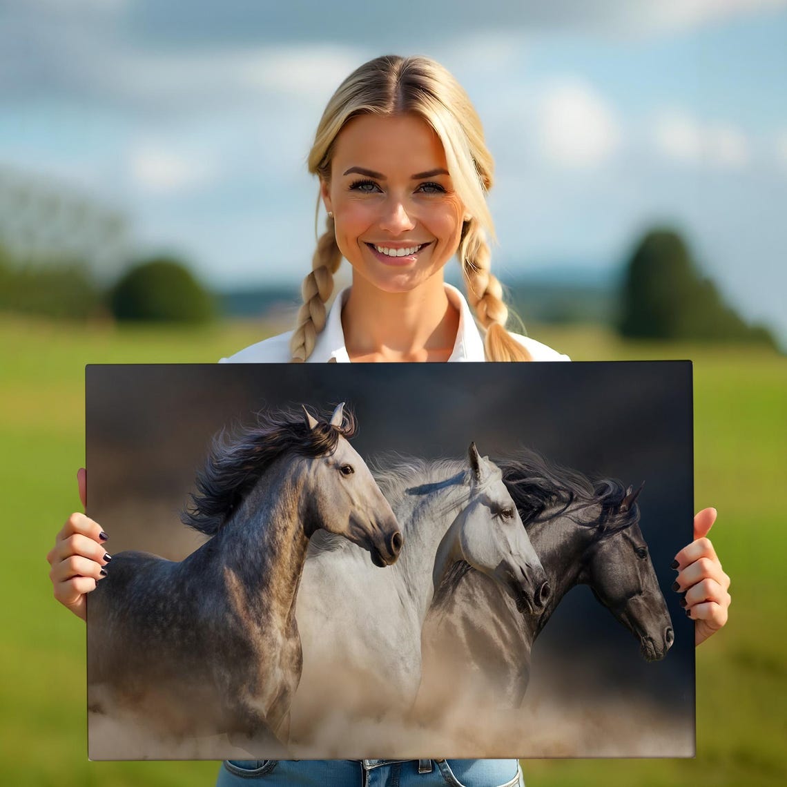 Three Galloping Horses Dusty Wild Stallions Dramatic Equine Wall Art - Image 5