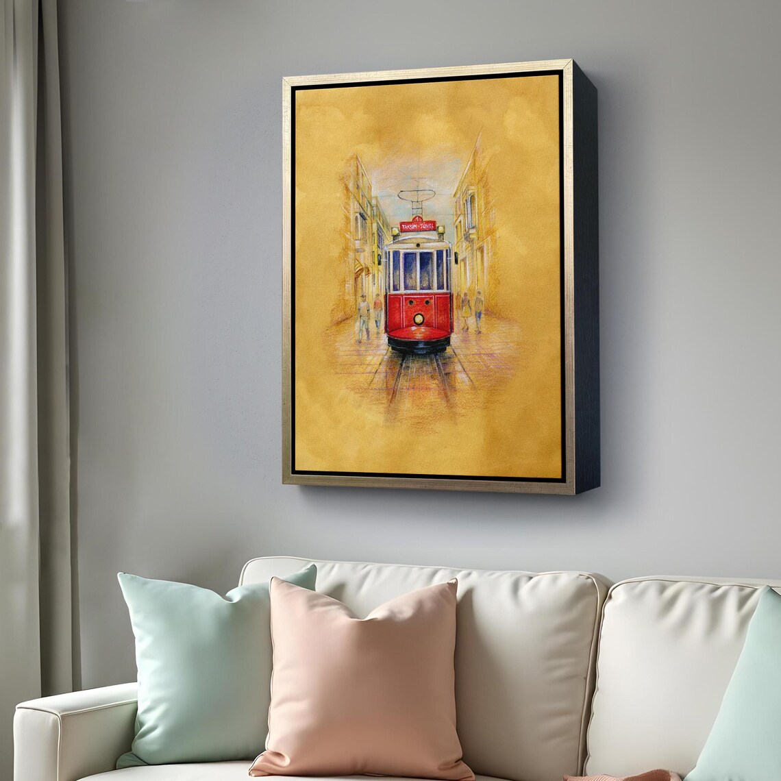 Istanbul Red Historic Tram Taksim Tunel Golden Street Art Poster - Image 4