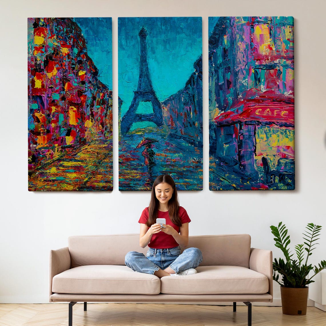Paris Eiffel Tower Street Night Colorful Impasto Cafe Painting Poster - Image 2
