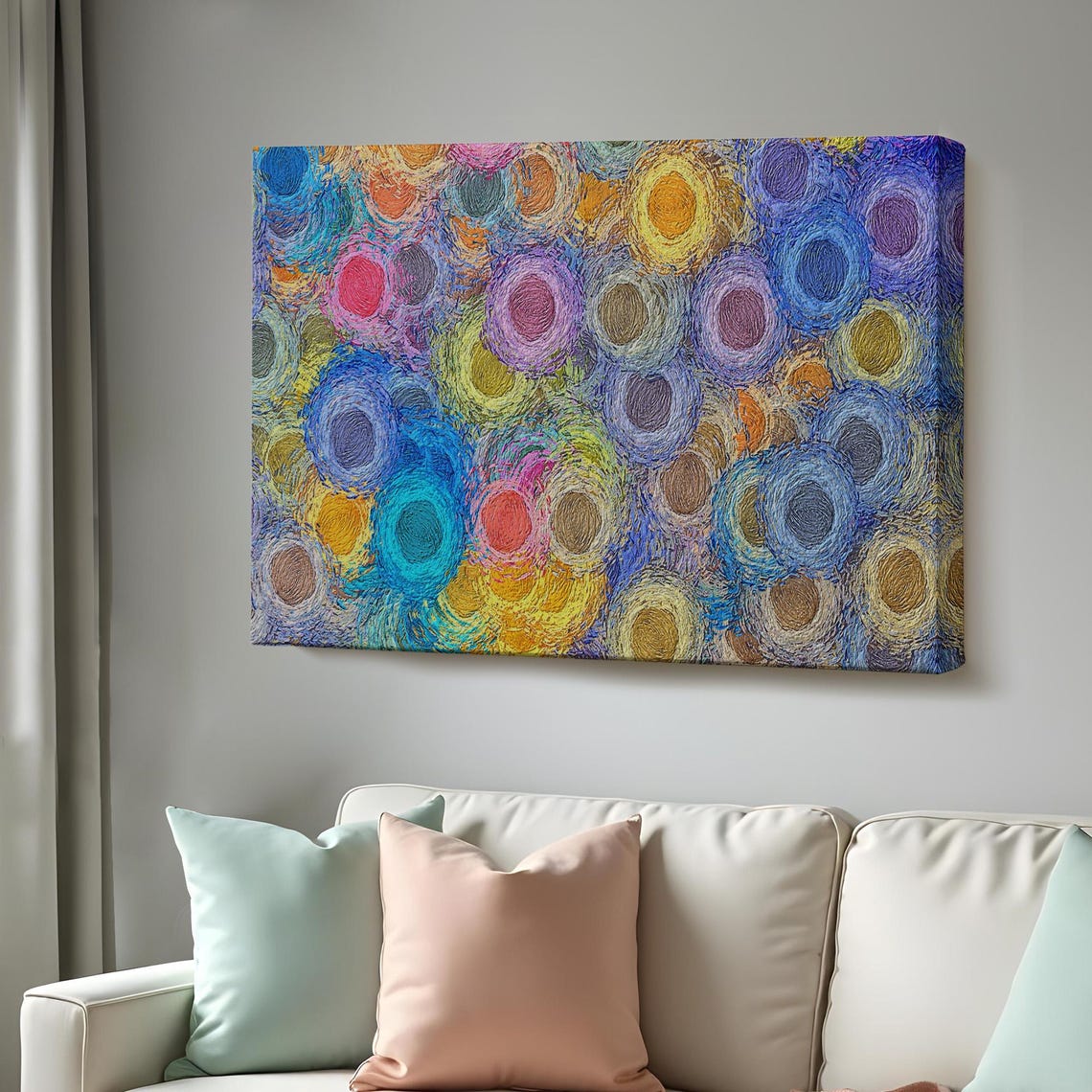 Abstract Swirling Circles Blue Purple Gold Impasto Texture Art Poster