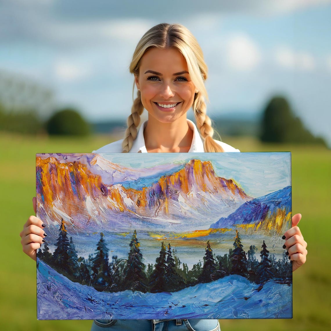 Russia Snow Capped Mountain Landscape Wall Painting Nature Wall Decor Landscape Wall Table Nature Art - Image 5