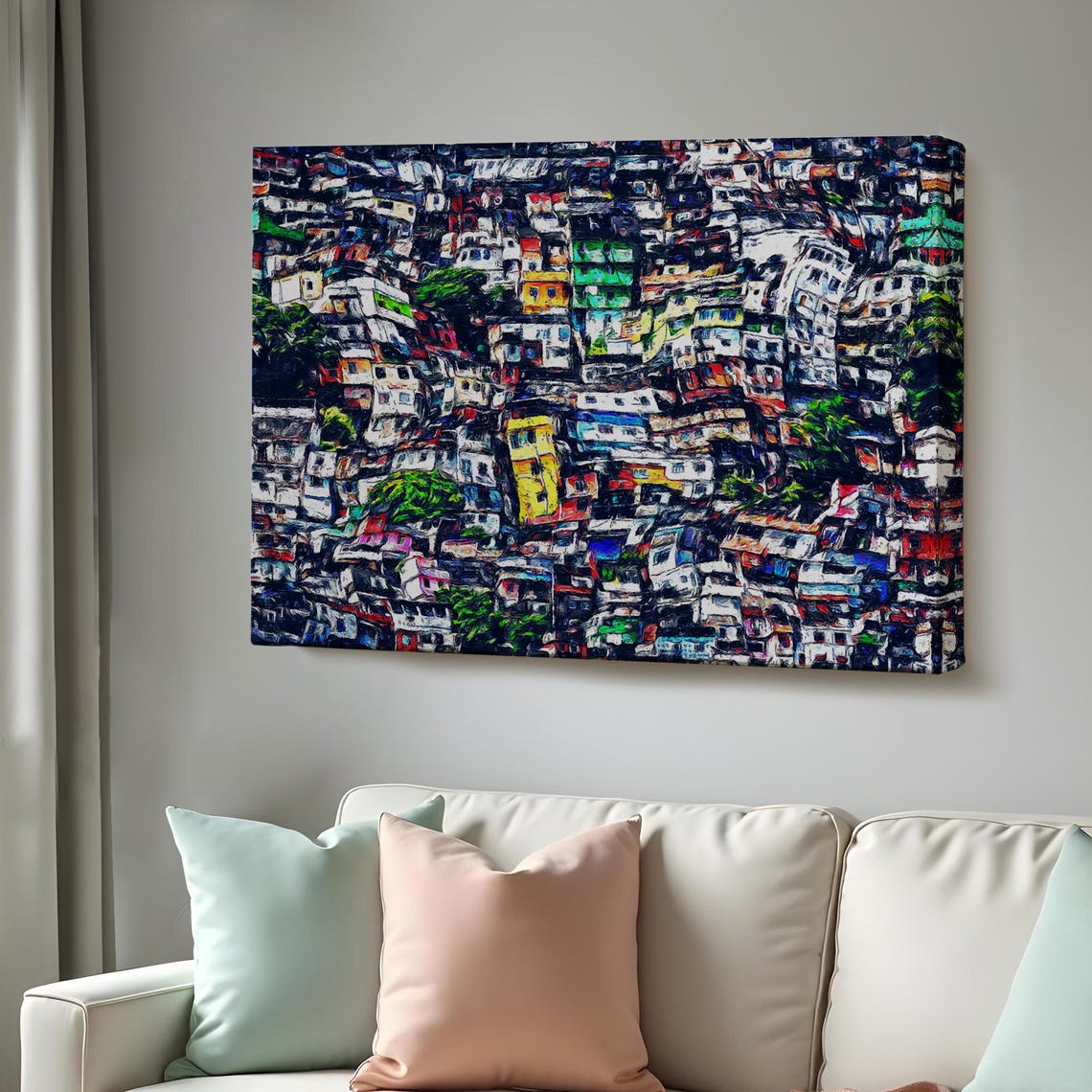 Colorful Abstract Hillside Cityscape Vibrant Neighborhood Art Print