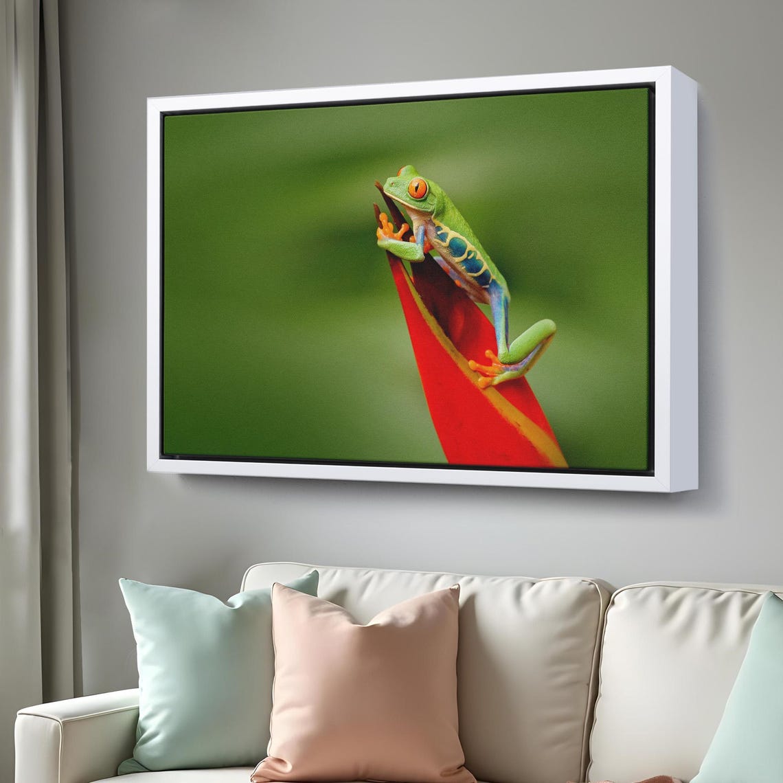 Red Eyed Tree Frog On Red Flower Macro Wildlife Photography Poster - Image 3