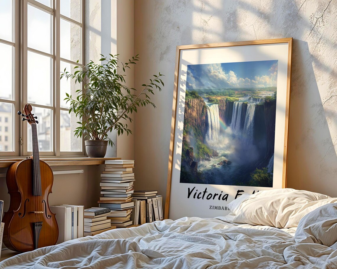 Victoria Falls Zimbabwe Travel Poster, Minimalist - Image 3