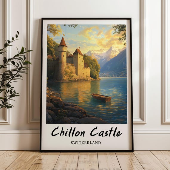 Chillon Castle Switzerland Travel Poster, Minimalist