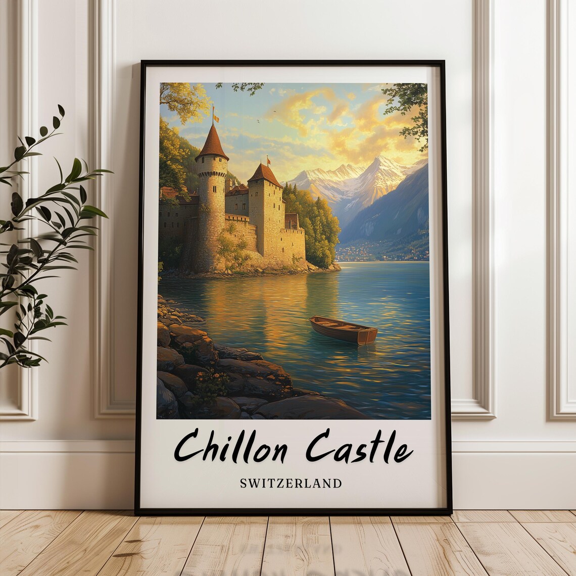 Chillon Castle Switzerland Travel Poster, Minimalist