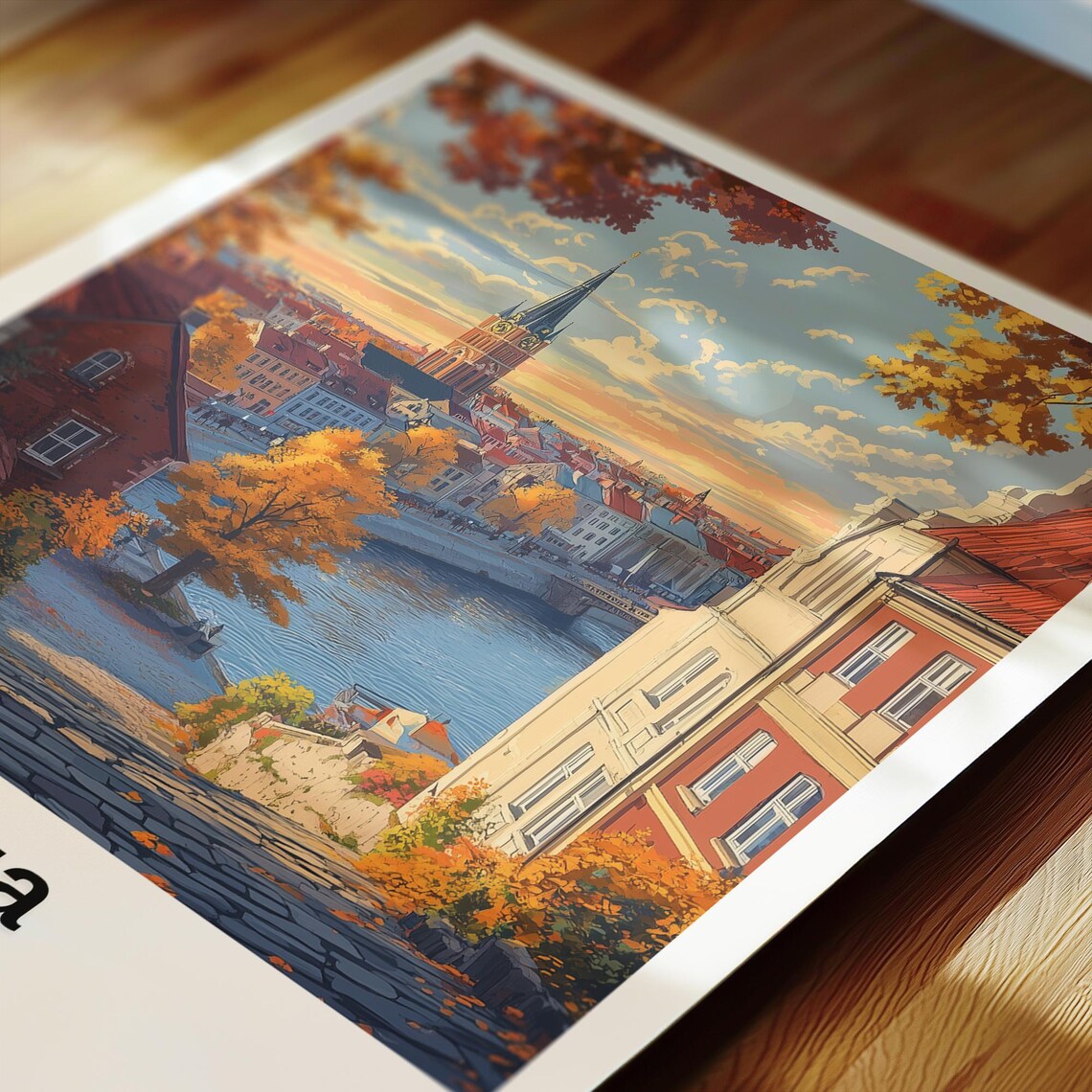 Riga Latvia Old Town Riverfront Golden Autumn Evening Poster - Image 2