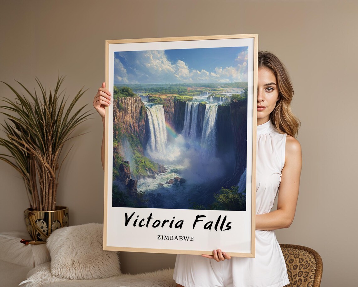 Victoria Falls Zimbabwe Travel Poster, Minimalist - Image 2