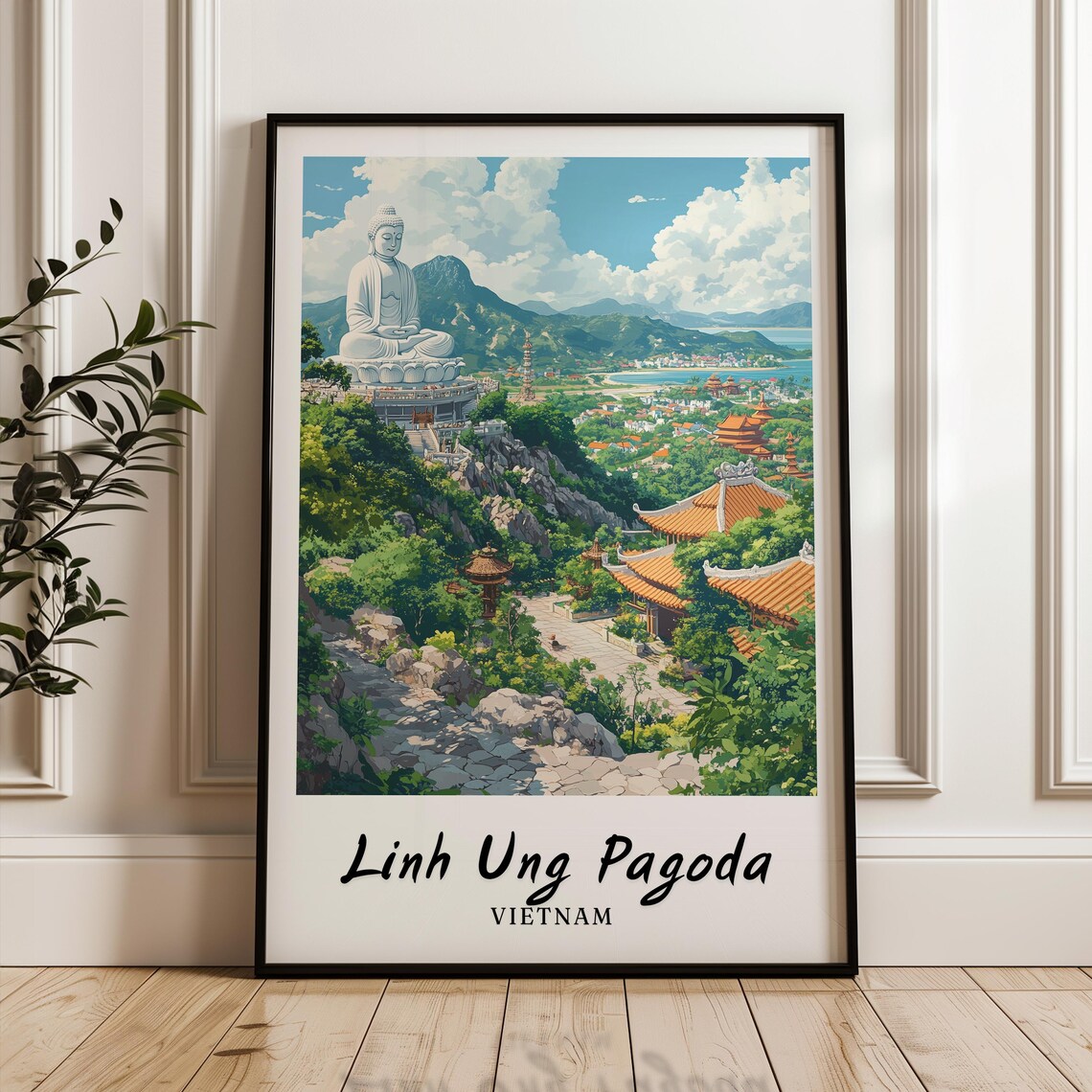 Linh Ung Pagoda Vietnam Travel Poster, Minimalist