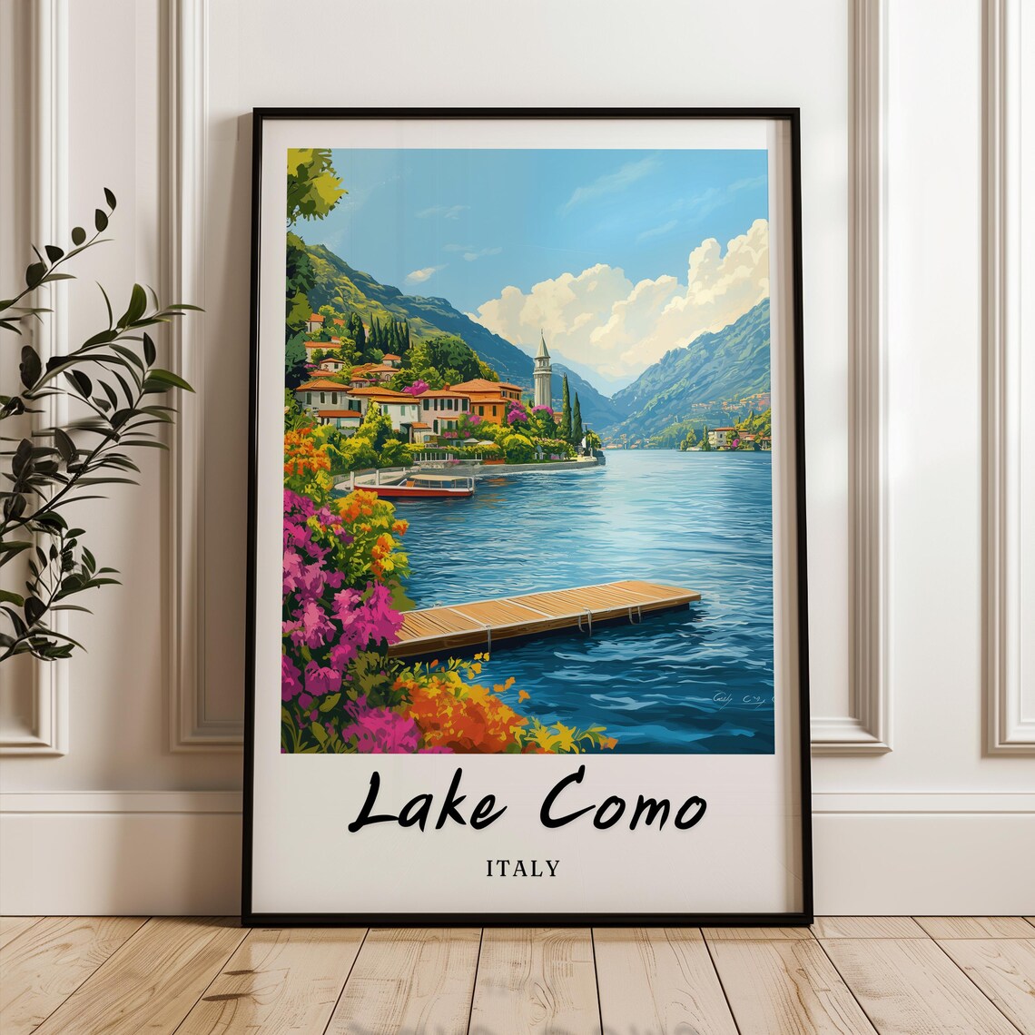 Lake Como Italy Travel Poster, Minimalist Landscape
