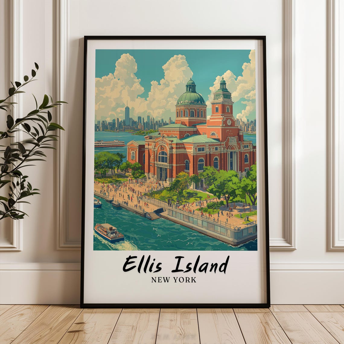 New York City Traditional Travel Print United States New York Poster Ellis Island Wedding Gift Personalised Gift New York Print