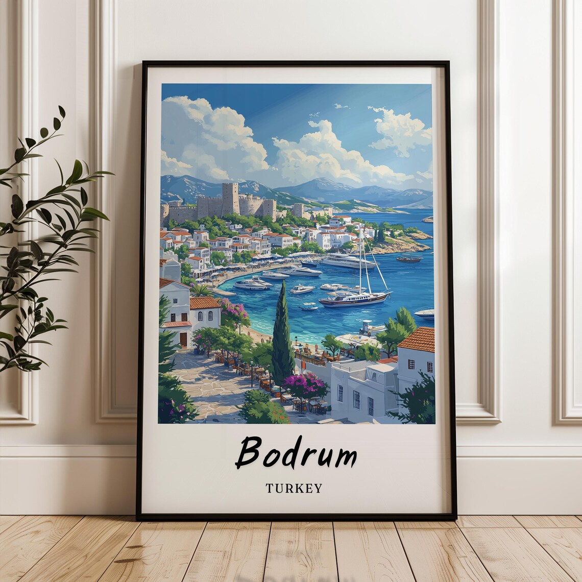 Bodrum Turkey Travel Poster, Minimalist Art Print
