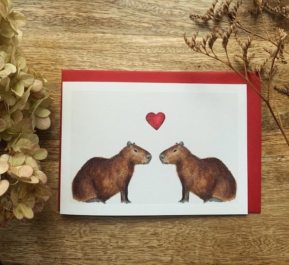 Capybara Heart Card Art Print