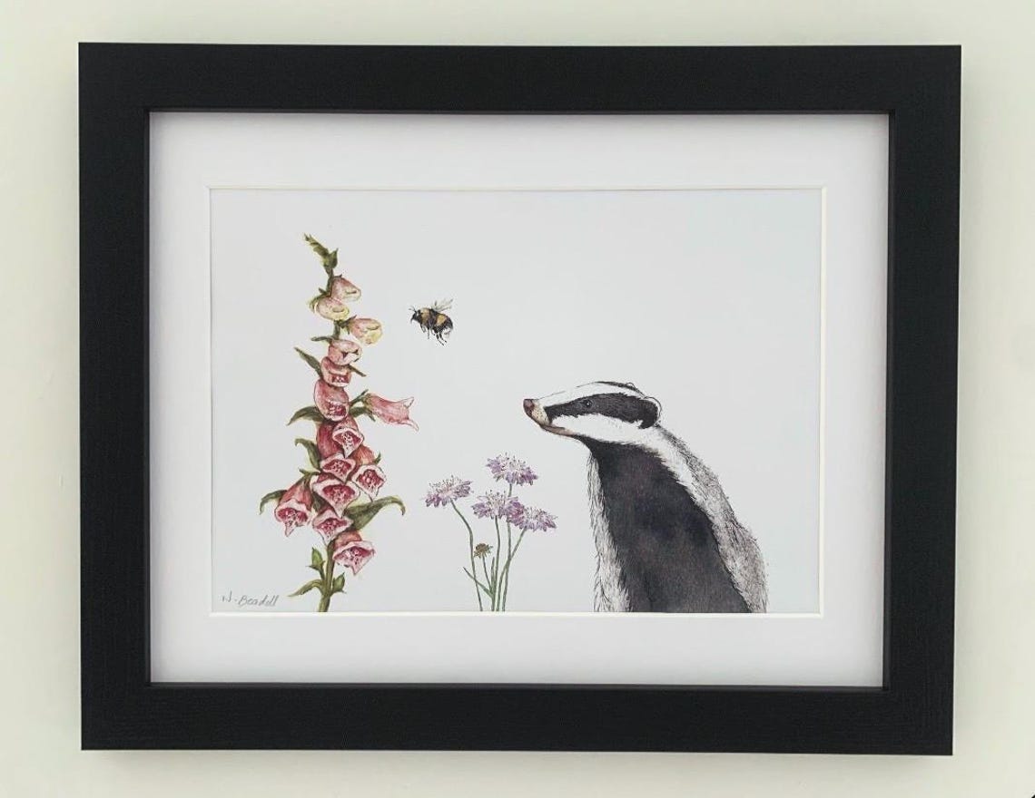 Badger and Flower Art Print