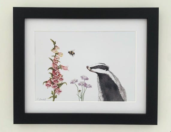 Badger and Flower Art Print