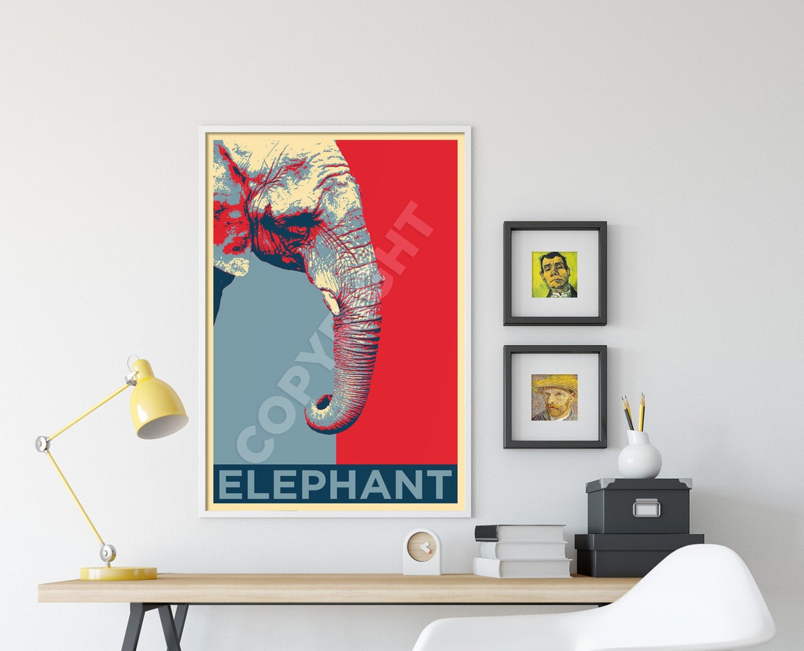 Pop Art Elephant Head Bold Red Blue Retro Style Animal Wall Poster - Image 4