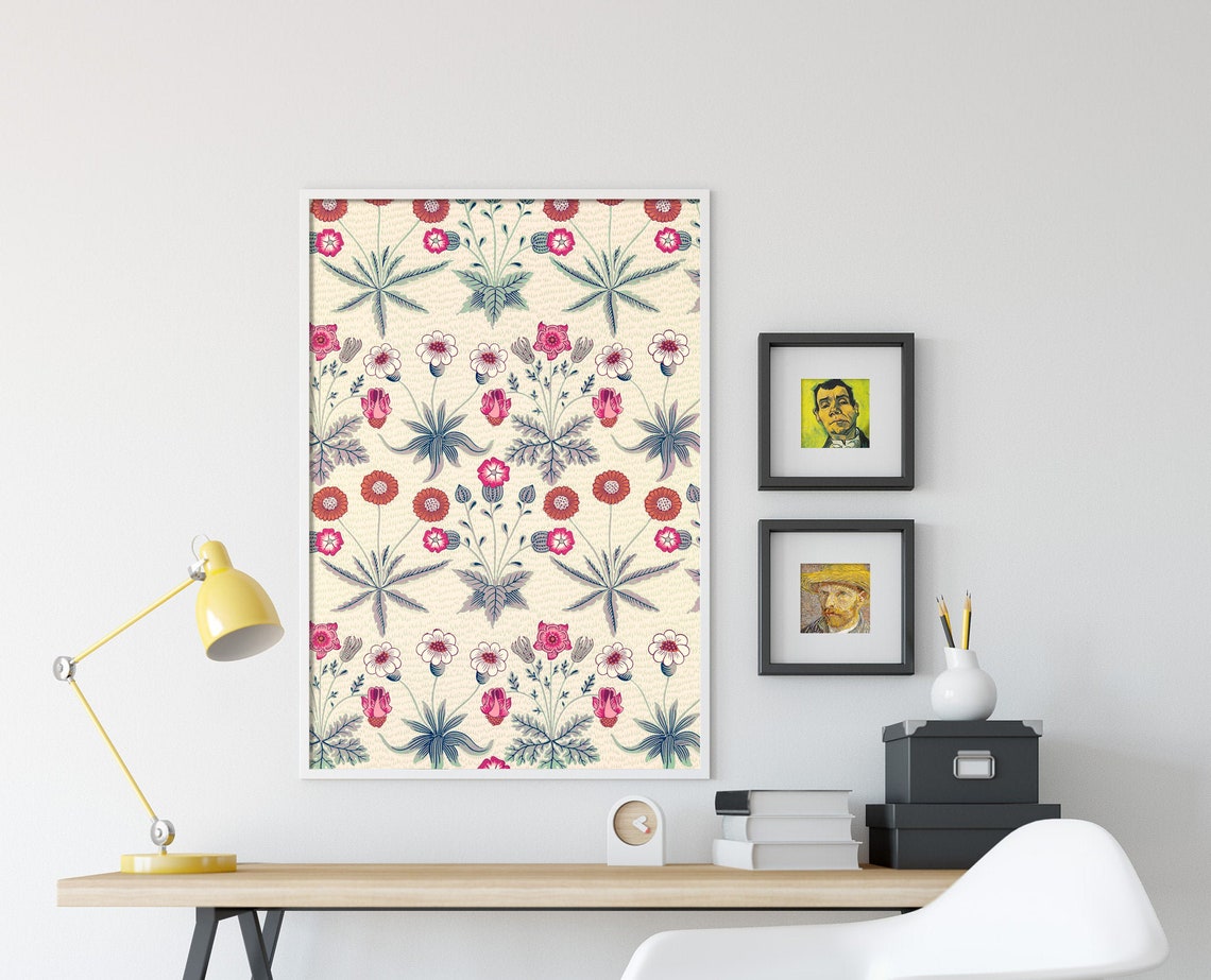 William Morris Daisy Pink Floral Pattern 1864 Vintage Wallpaper Print - Image 4