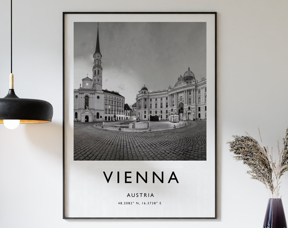 Vienna Travel Poster, Austria Black and White Art Print