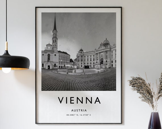 Vienna Travel Poster, Austria Black and White Art Print