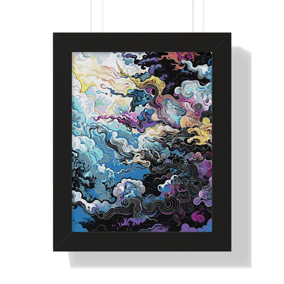 Dreamy Abstract Framed Vertical Poster Wall Art Home Decor Gift For Art Lovers Colorful Print Abstract Clouds Unique Gift