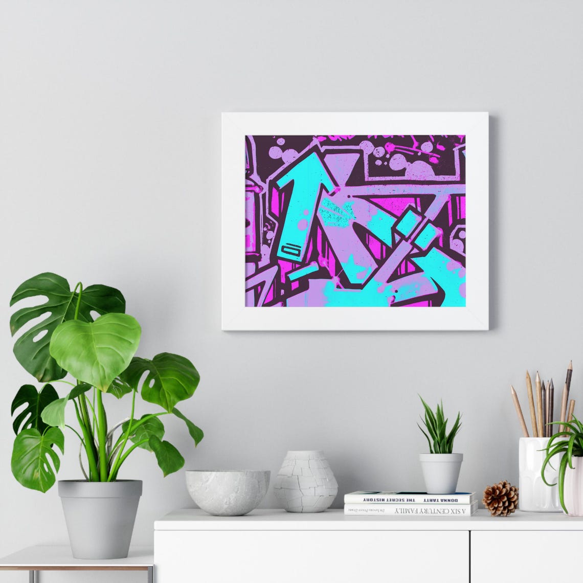 Bold Electric Neon Pink and Teal 3D Graffiti Letter Forms Poster - Image 4