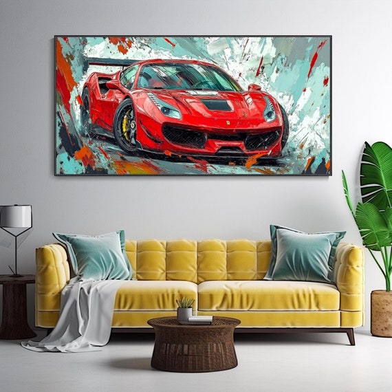Original Red Sport Car Artwork Speed And Passion Race Car Themed Oil Painting Modern Textured Wall Art Original Living Room Deco Gift