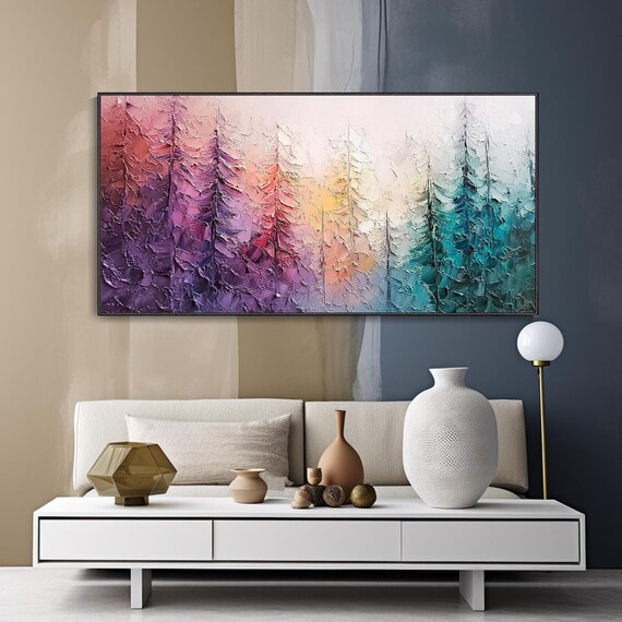 Abstract Colorful Forest Oil Painting Modern Tree Decor Art Color Gradient Abstract Modern Style Original Office Decor Holiday Gift