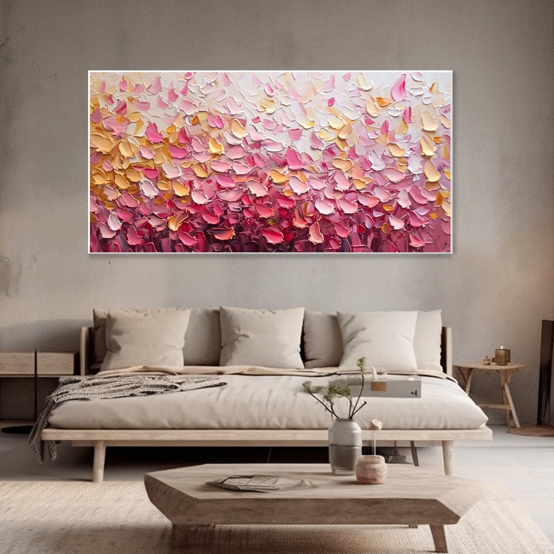 Pink Petals Abstract Oil Painting Warm Coral Blossom Impasto Poster