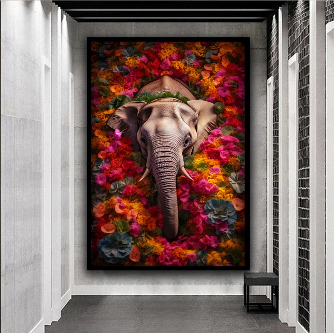 Elephant Among Colorful Flowers Head On Vibrant Floral Animal Art Poster - Image 3