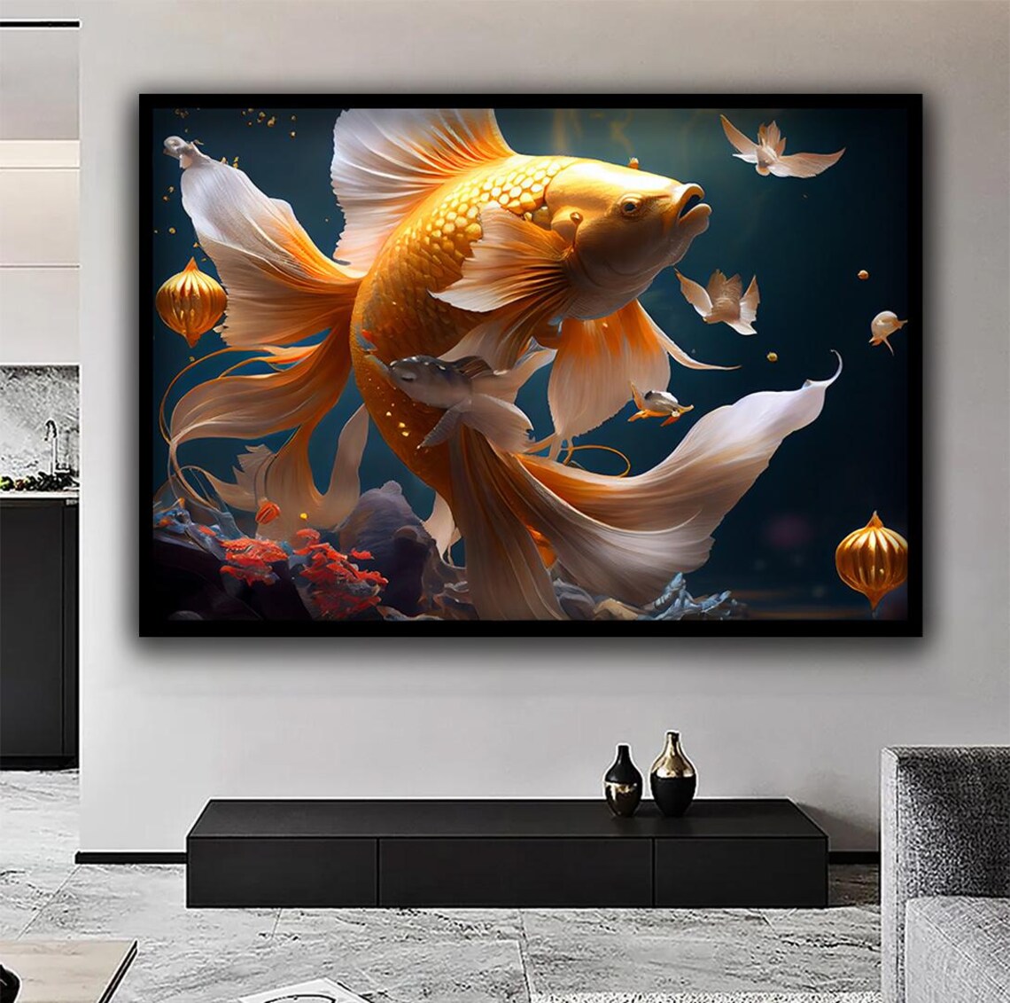 Goldfish Print Orange Goldfish Wall Art Aquarium Decor Ocean Theme Fish Home Decoration Unique Gift Idea For Fish Lovers - Image 2
