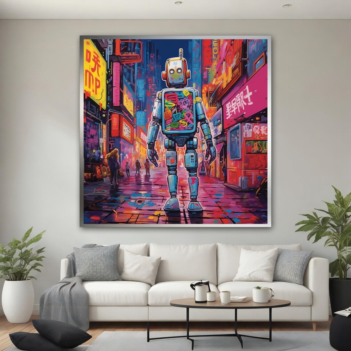 Robot Neon City Night Asian Street Pop Art Colorful Wall Poster - Image 3