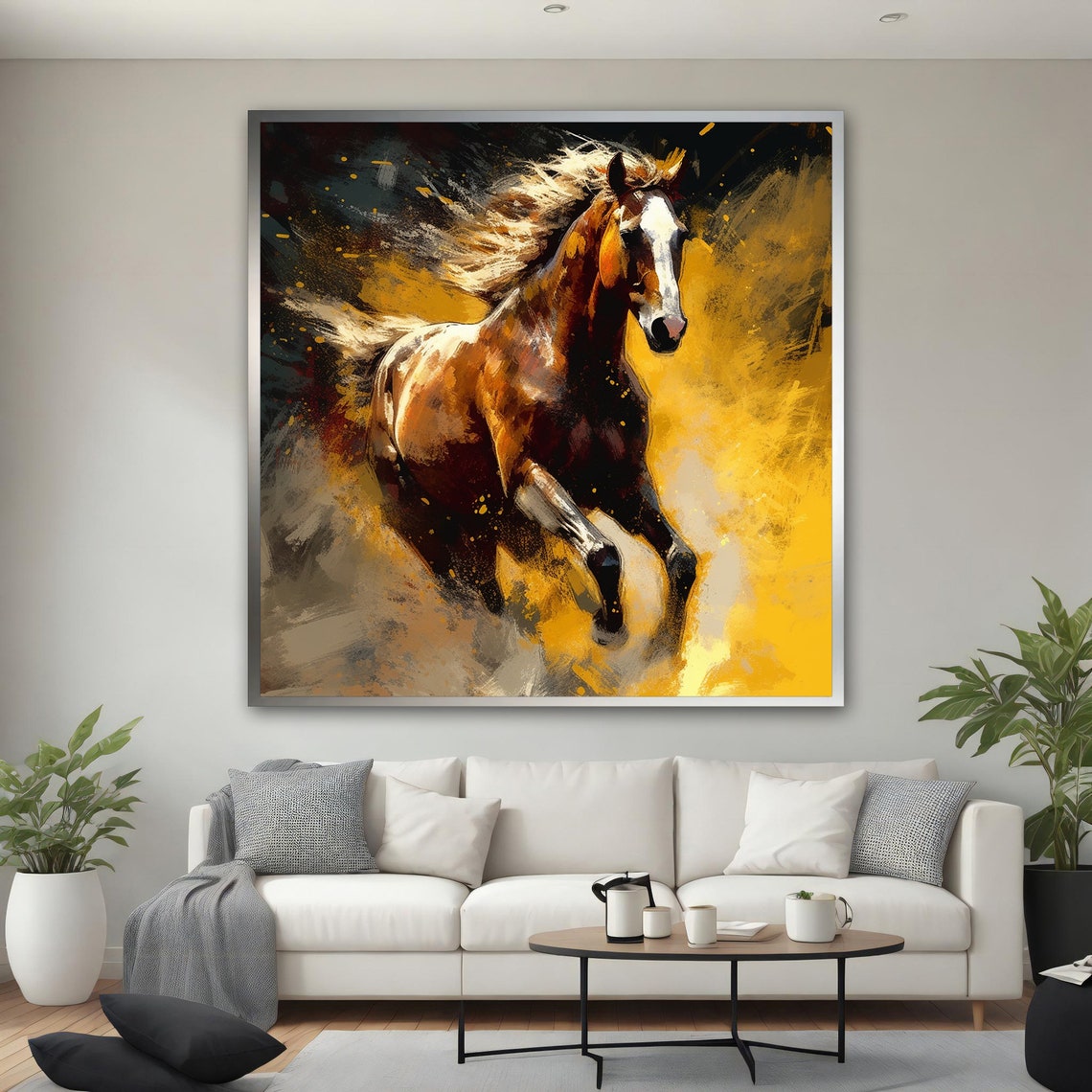 Galloping Brown Horse Golden Splash Dynamic Equestrian Art Poster - Image 2