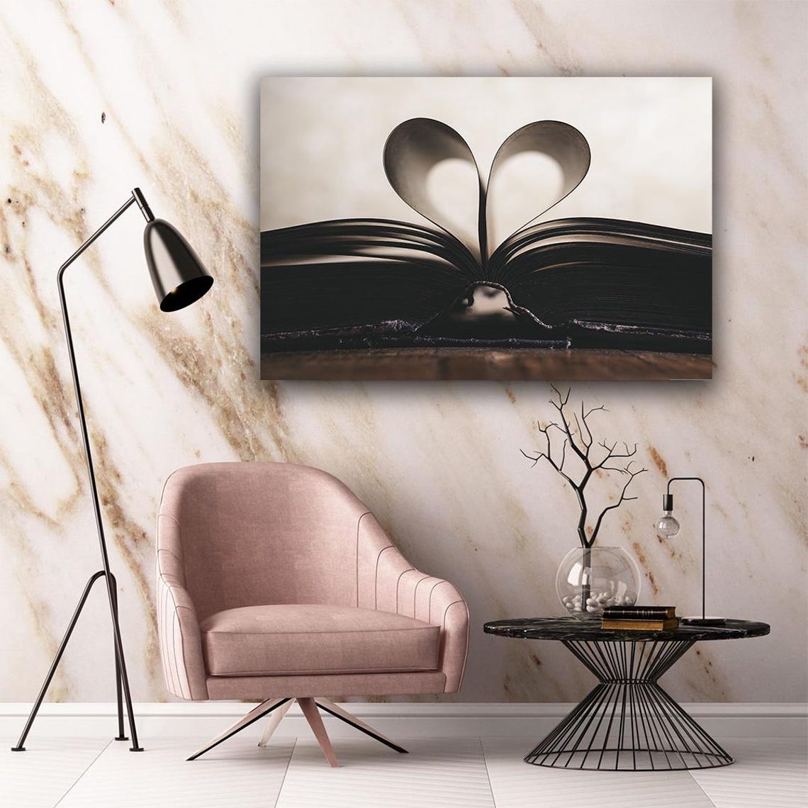 Open Book Pages Heart Shape Sepia Love of Reading Gift Wall Art - Image 5