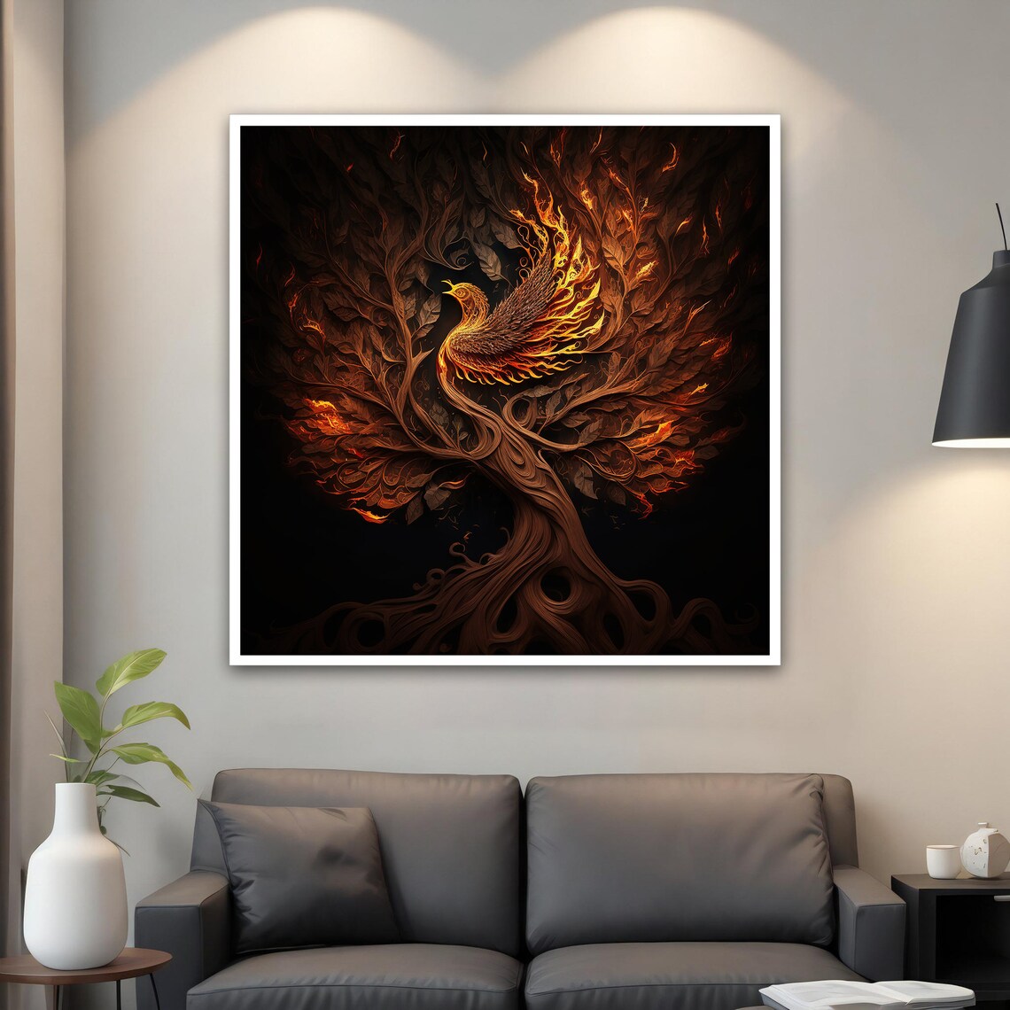 Phoenix Art Fiery Phoenix Wall Art Phoenix On The Tree Poster Phoenix Print Animal Home Decor - Image 4