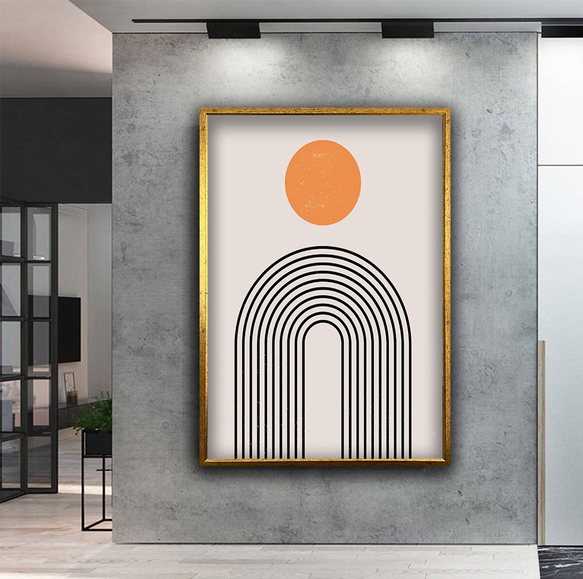 Boho Orange Sun and Black Arch Lines Geometric Wall Art Poster - Image 2