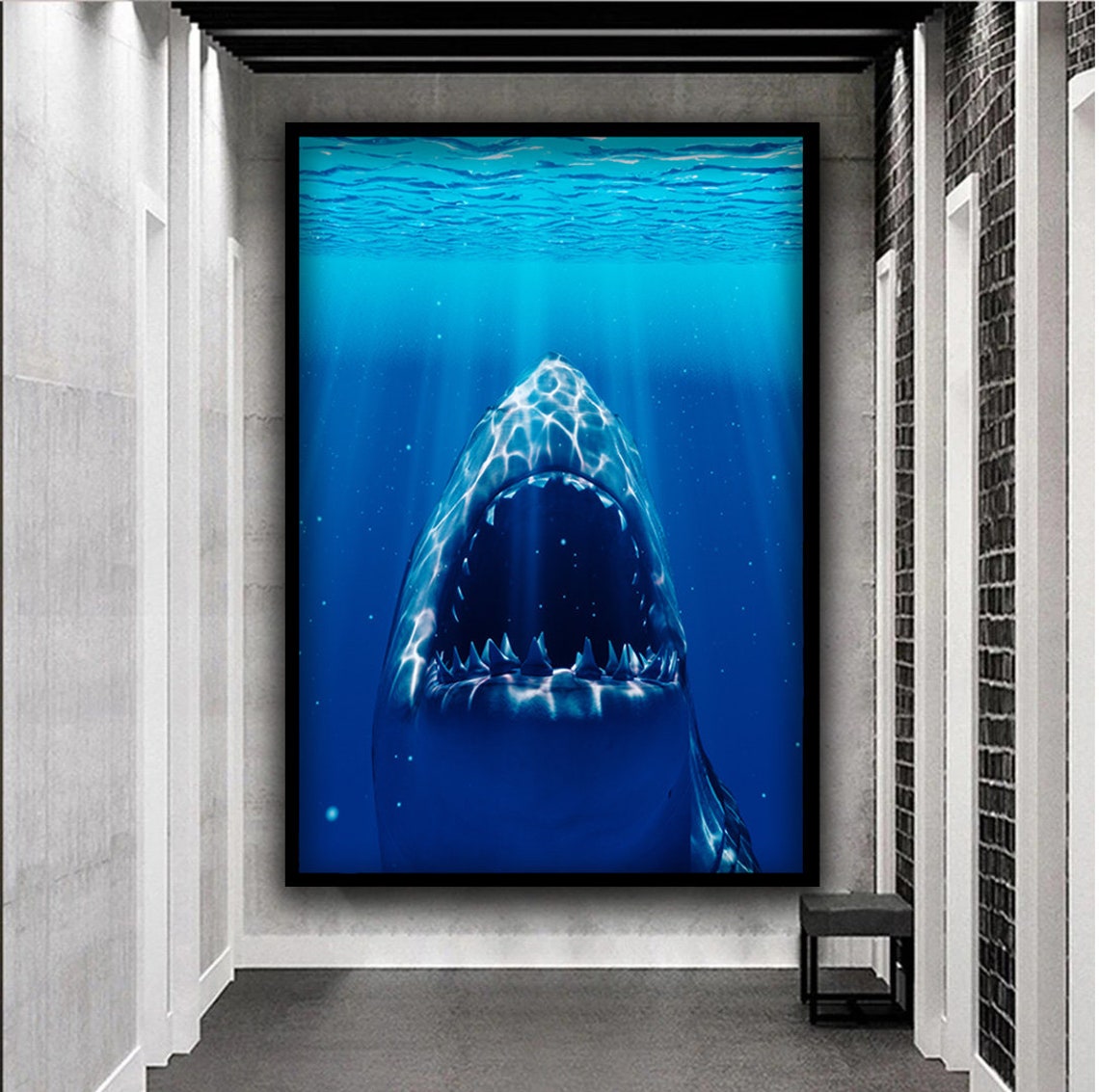 Great White Shark Open Jaws Deep Blue Ocean Wildlife Wall Art - Image 3
