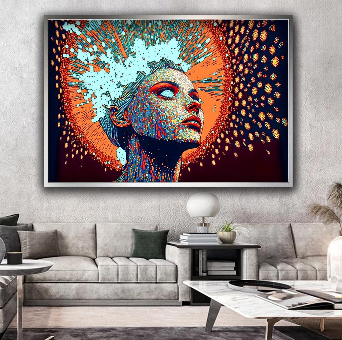Surreal Woman Print Woman With A Mosaic Face Wall Art Blue Eyed Woman Art Colorful Surreal Girl Art Print Woman Home Art - Image 5