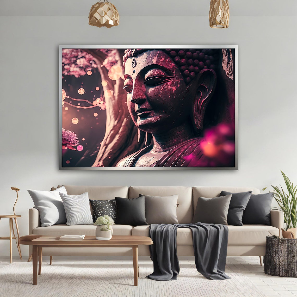 Crimson Buddha Head Blossom Night Bokeh Meditation Art Poster - Image 3