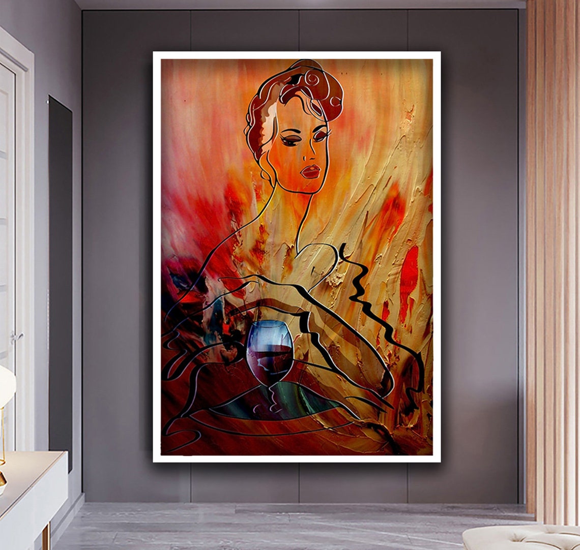 Abstract Woman Holding Red Wine Glass Warm Modern Line Art Poster - Image 4