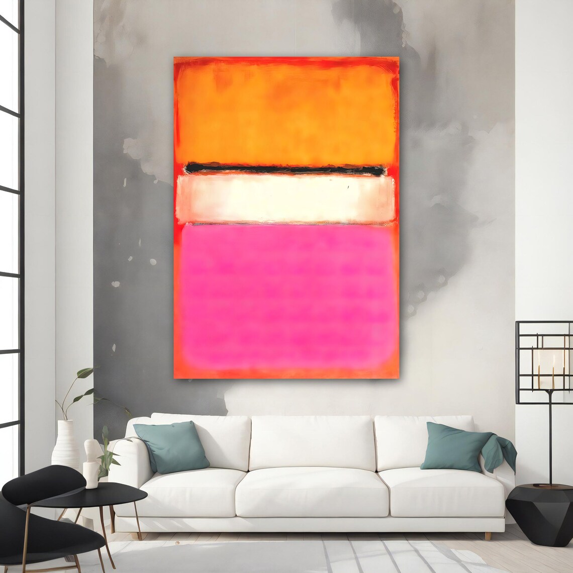 Bright Rothko Style Orange White Hot Pink Color Field Art Poster - Image 2